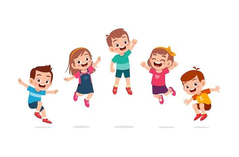 Children Playing Illustration, Happiness Illustration, Cute Pastel Background, Indonesian Independence Day, Jump Animation, Daycare Logo, Kids Cheering, Kids Graphic Design, Indonesian Independence