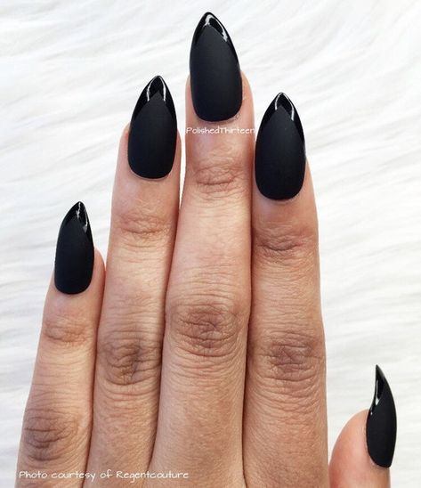 French Tips Stiletto Nails, Faux Nails, Black Halloween Nails, Matte Black Nails, Black Acrylic Nails, Nails Matte, Nails Fake, Nails Black, French Tips