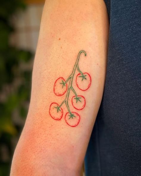 Tomato Tomato, Tomato Flower Tattoo, Cucumber Tattoo, Tomato Tattoo Black, Vegetable Garden Tattoo, Cherry Tomato Tattoo, Vegetable Tattoos, Tomato Vine Tattoo, Veggie Tattoo