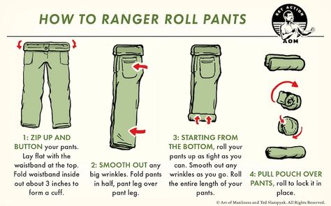 How to Pack a Bag Using the Ranger Roll - The Art of Manliness Ranger Roll Clothes, Ranger Roll, Roll Clothes, Packing Hacks Clothes, Survival Skills Life Hacks, Art Of Manliness, Survival Life Hacks, How To Fold, Diy Clothes Life Hacks