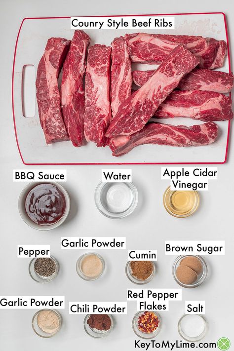 These delicious, tender, melt-in-your-mouth boneless country style beef ribs are packed with flavor and are super easy to make. The homemade spice rub takes the flavor to a whole new level, and then it’s coated in BBQ sauce to make it even more delicious. KeyToMyLime.com Beef Chuck Tx Style Ribs Recipe, Boneless Beef Ribs Recipe, Country Style Beef Ribs, Beef Ribs In Oven, Beef Country Style Ribs, Boneless Beef Ribs, Ribs In Oven, Beef Ribs Recipe, Country Style Pork Ribs