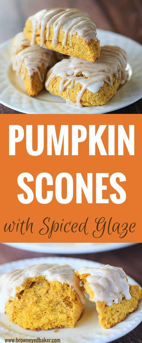 Pumpkin Scones with Spiced Glaze - A Starbucks copycat! Pane Dolce, Pumpkin Scones, Starbucks Copycat, Think Food, Scone Recipe, Easy Pumpkin, Fall Baking, Pumpkin Recipes, Just Desserts