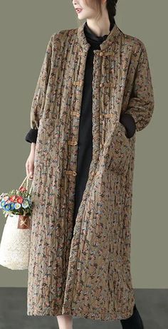 Quilted Jackets For Women, Long Cotton Coat, Long Quilted Coat, Quilted Coats, Shabby Chic Clothes, Retro Coat, Quilted Clothes, Kimono Coat, Coat Women Fashion