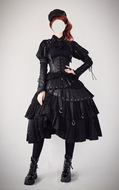 Shirt Corset, Goth Outfit Ideas, Silk Chiffon Fabric, Suspender Dress, Japanese Street Fashion, Leather Shirt, Goth Outfits, Cosplay Outfits, Lolita Dress