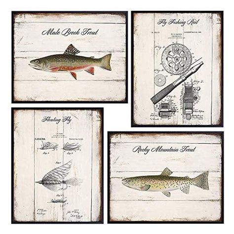 Trout and Fly Fishing Patent Wall Art - 8x10 Sign Photo Print Pictures - Rustic Shabby Chic Vintage Home Decor, Room Decoration for Beach or Lake House - Gift for Fisherman, Fishermen, Angler Mountain House Decor, Lake House Gifts, Cabin Wall Decor, Gift For Fisherman, Patent Art Prints, Unique Wall Art Decor, Fish Wall Art, Rustic Shabby Chic, Shabby Chic Vintage