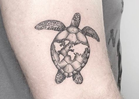 Tattoo Ideas and Inspiration - Next Luxury Mens Turtle Tattoo Ideas, Sea Turtle World Map Tattoo, Turtle Tattoo Designs For Men, Men Turtle Tattoo, Seychelles Tattoo, Sea Turtle Tattoo Men, Turtle Tattoo Men, Sea Turtle Tattoo For Men, Turtle Tattoo For Men