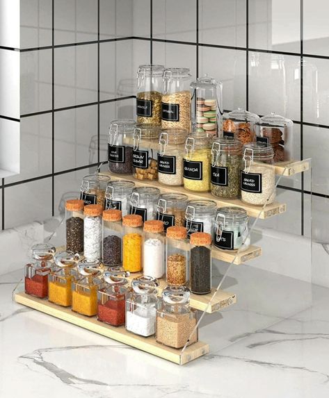 VAEHOLD Spice Rack Organizer for Cabinet & Countertop - Seasoning Organizer Spice Shelf - Space Saving Wooden Display Risers Shelf Showcase Fixtures Jewelry (5 Tier) Bamboo Spice Rack, Seasoning Organizer, Countertop Spice Rack, Cabinet Countertop, Tea Bread, Decorating House, Spice Shelf, Spice Rack Organiser, Display Risers