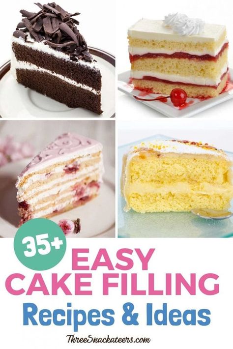 Cake And Icing Recipes, Easy Filling For Cakes, Layered Filled Cake, Praline Filling For Cake, Cake Layer Filling Recipes, Cakes With Pastry Cream Filling, Cake Fillers Ideas, Buttercream Cake Filling, Vanilla Cake Recipe With Filling