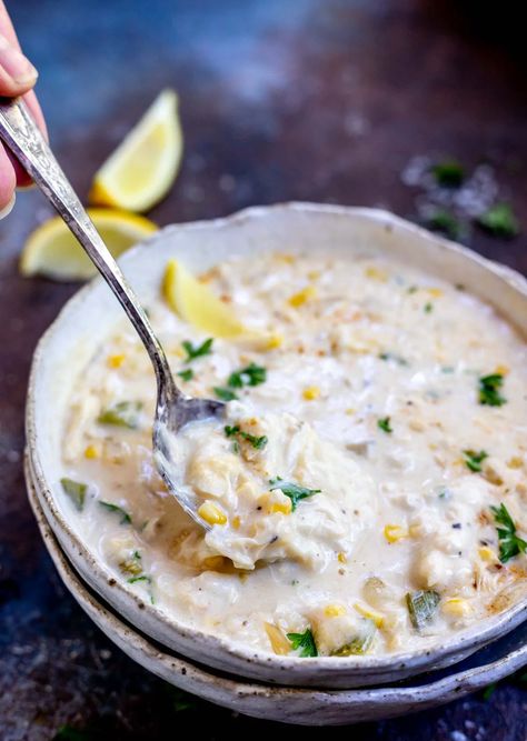 This chowder recipe is quick and easy! Crab and Corn Chowder is a thick, rich, indulgent soup that will make you think you are near the beach. With some shortcuts this hearty chowder comes together in no time and is perfect for the chilly months. #chowderrecipes #souprecipes #crabchowder #cornchowder #easydinnerrecipes #dinnerideas #30minutemeals #seafoodrecipes Crab And Corn Chowder, Crab And Corn, Crab Chowder, Corn Chowder Recipe, Chowder Recipe, Weekend Meals, Crab Recipes, Chowder Recipes, Corn Chowder