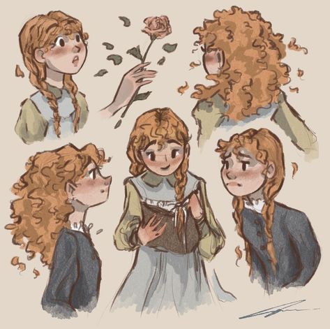 Grace on Instagram: "Some character sketches of Anne🍂🍂🍂 Anne of green gables is a story very close to my heart, as Anne reminds me of myself in so many ways.🍂I grew up watching the movies, but only read the book a few years back (and I loved it so much). The Anne I drew is based partially off of the movies, and partially off of how I imagined her in the book🍂🍂 . . . #annewithane #girlsinliterature #anneshirleyart #anneofgreengablesart #procreateart #ipadprocreate #illustration #characterar Anne Of Green Gables Fanart, Fun Doodles, Anne Of Avonlea, Anne With An E, Anne Shirley, Character Sketches, Anne Of Green, Literature Art, Digital Art Anime