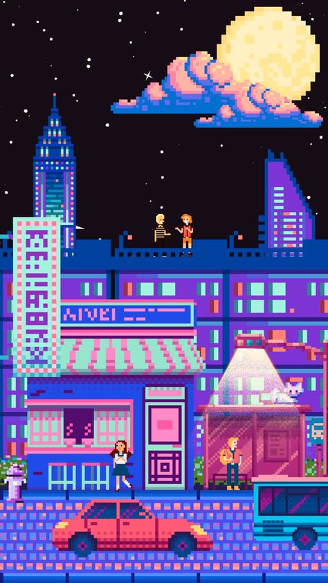 Pixel Art Simple, Pixel City, Powerpuff Girls Wallpaper, Simple Wallpaper, Pixel Art Background, Video Game Posters, Easy Pixel Art, 8bit Art, Pixel Drawing