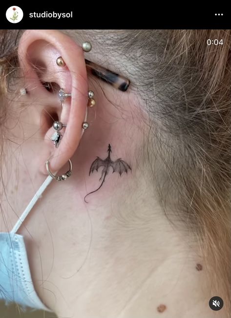 Tiny Dragon Tattoo Behind Ear, Dragon Tattoo Ear, Dragon Tattoo Behind Ear, Behind Ear Tattoos, Medieval Dragon, Tiny Dragon, Dragon Tattoo, Henna Tattoo, Ear Tattoo