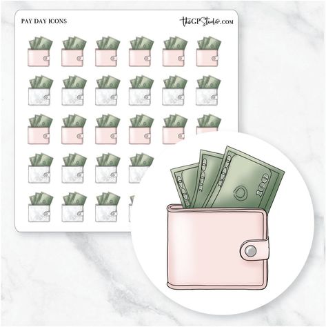 Planner Icon Stickers, Digital Journal Stickers, Planner Clipart, Erin Condren Stickers, Sticker Design Inspiration, Planner Icons, Pay Day, Icon Stickers, Money Budgeting