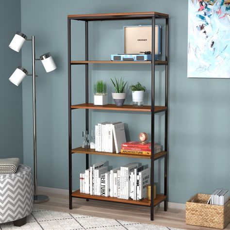 Defranco Bookcase Triangle Bookshelf, Shelves For Plants, Bookcase Wood, Industrial Bookshelf, Books Decor, Tall Bookcases, Office Bookcase, New Kitchen Cabinets, Etagere Bookcase