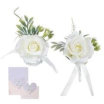 Homecoming Corsage And Boutonniere, Flower Bracelet Wedding, Bracelet Corsage, White Rose Boutonniere, Buttonhole Flowers, Homecoming Corsage, Flowers Accessories, Corsage And Boutonniere Set, White Boutonniere