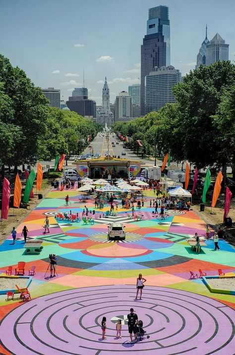 The 17 Best Summer Outdoor Activities In Philadelphia Public Space Activation, Placemaking Public Spaces, Public Space Design Interactive, Tactical Urbanism, Play Park, Play Outdoor, Henning Larsen, Painted Concrete, Food Park