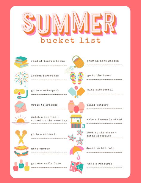 our 2024 summer bucket list | Hello! Happiness Summer Bucket List 2024, Bucket List Family, Beach Play, Friend Painting, Making Homemade Pizza, In The Summertime, Summer Bucket List, Holiday Guide, Balanced Meals