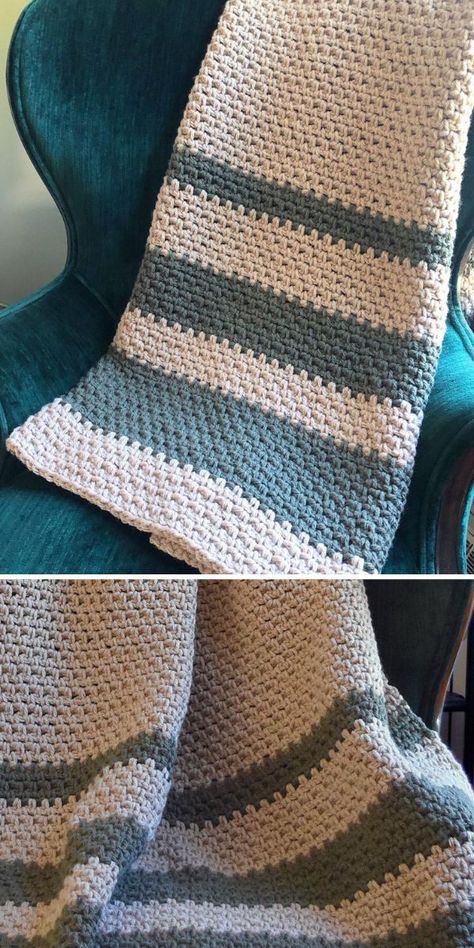 Crochet Blanket Patterns For Beginners, Crochet Striped Blanket Pattern, Diy Crochet Blanket, Crochet Baby Blanket Tutorial, Crochet Blanket Diy, Baby Blanket Tutorial, Chunky Crochet Blanket Pattern, Striped Crochet Blanket, Blanket Tutorial