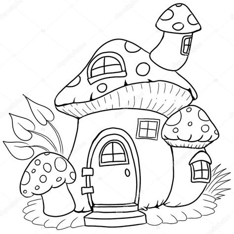 Mushroom House Coloring Pages, Cute Coloring Pages Free Printable, House Coloring Pages, House Colouring Pages, Mushroom Drawing, Coloring Pages Free Printable, Free Coloring Sheets, Horse Coloring Pages, Dog Coloring Page