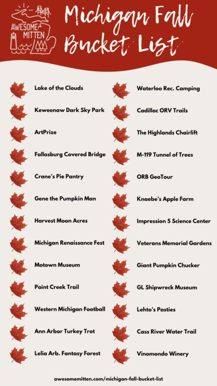 Awesome Mitten's ULTIMATE Michigan Fall Bucket List Michigan Bucket List, Bucket List Activities, Michigan Fall, Copper Harbor, Apple Farm, Turkey Trot, Western Michigan, Fall Bucket List, Michigan Travel