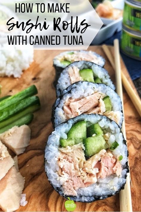 Sushi Rolls At Home, Resep Sushi, Tuna Sushi Rolls, Sushi Fillings, Sushi Ideas, Sushi Wrap, Sushi Recipes Homemade, Candy Sushi, Sushi Roll Recipes