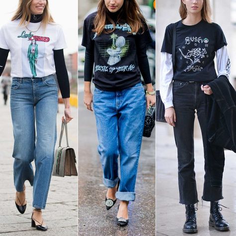 According to the fashion week street style stars, the graphic tee layered over a long sleeve shirt is back. Shirt Over Long Sleeve, Shirt Over Long Sleeve Outfit, T Shirt Over Long Sleeve, Shirt Layering Outfit, Long Sleeve Shirt Outfits, Layering T Shirts, Long Sleeve Outfits, Layered T Shirt, Street Style Trends