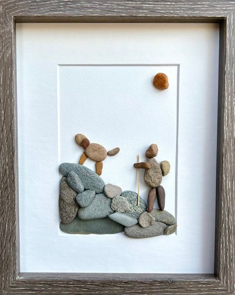 JoyfulPebbleArt - Etsy Pebble Art Hiking, Rock Pictures Diy Pebble Art, Hiking With Dog, Rock Display, Polished Rocks, Christmas Pebble Art, Box Pictures, Stone Artwork, Stone Pictures Pebble Art