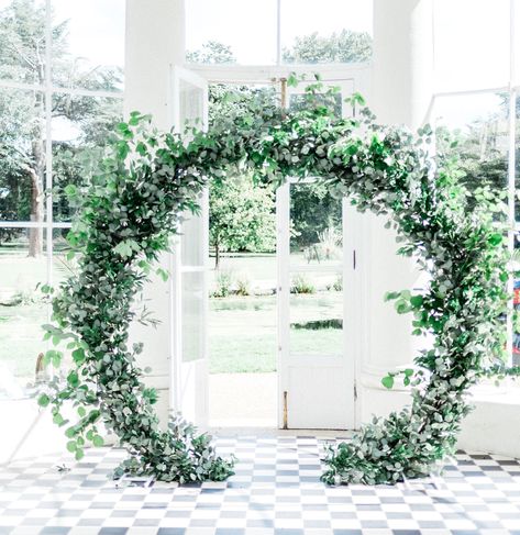 Beautiful Greenery Moongate for hire in Surrey Moongate Arch Wedding, Jo Grant, Floral Columns, Bay Trees, Floral Arches, Floral Archway, Greenery Wedding Decor, Mountain Vibes, Moon Gate