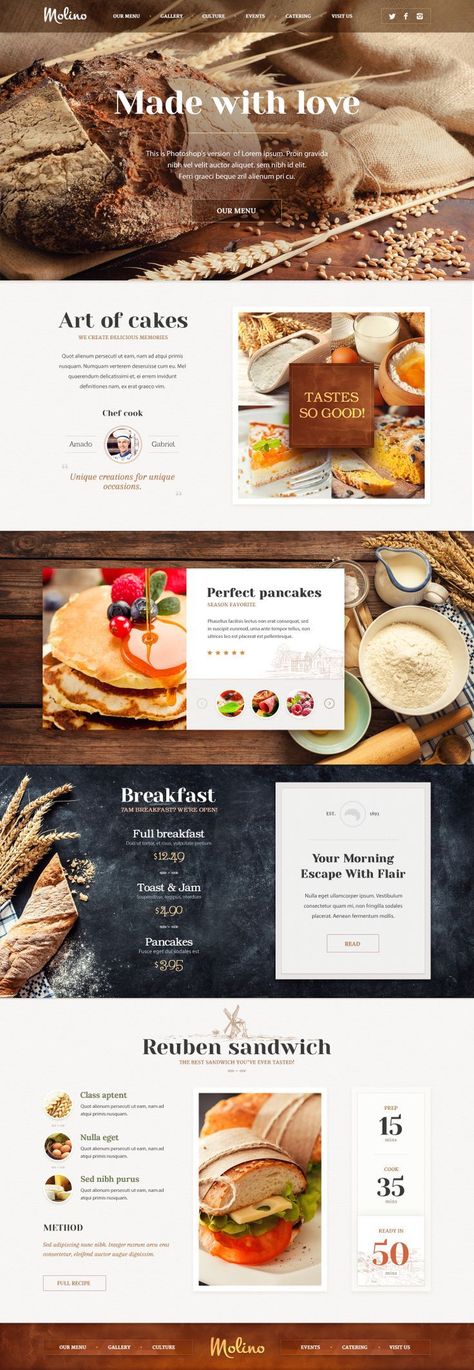 Really like the opacity in the nav menu on this site. Would LOVE to see the footer leveraged better. Bakery Website, Food Web Design, Layout Web, Design Sites, Dribbble Design, Menue Design, Webdesign Inspiration, Web Ui Design, Design Websites