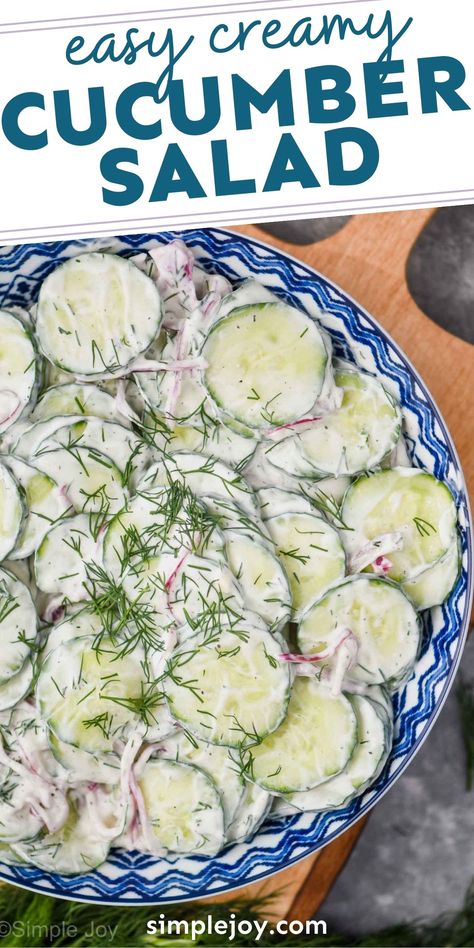 This Creamy Cucumber Salad only takes about 15 minutes to make and is the perfect picnic salad. Make it for gatherings or a simple side dish for family dinners. Easy Creamy Cucumber Salad, Salad With Sour Cream, Picnic Salad, Crab Salad Recipe, Cucumber Slices, Fresh Cucumber, Creamy Cucumber Salad, Cucumbers And Onions, Creamy Cucumbers