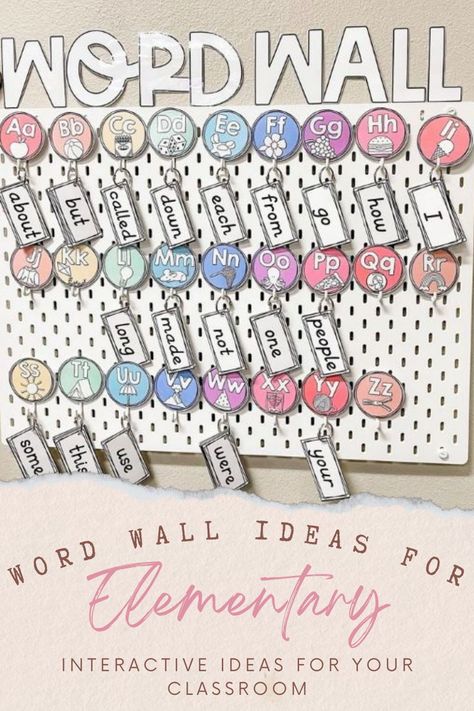 Tons of ideas for word walls in the classroom including DIY ideas, interactive, creative and easy ideas for elementary school. Fun Ideas For Classroom, Peg Board Ideas For Classroom, Word Wall Bulletin Board Ideas, Interactive Boards Classroom, Family Wall For Classroom, Classroom Birthday Wall Ideas, Classroom Word Wall Ideas, Word Wall For Classroom, Words Of The Week Display