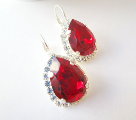 Ruby Earrings, Garnet Earrings, Swarovski Earrings, Teardrop Crystal Earrings, Pagent Jewelry, Teardrop Earrings by Uniquebeadables on Etsy Swarovski Chandelier, Red Statement Earrings, Red Ruby Earrings, Elegant Wedding Jewelry, Wedding Earrings Vintage, Red Chandelier, Emerald Diamond Earrings, Diamond Earrings For Women, Crystal Chandelier Earrings