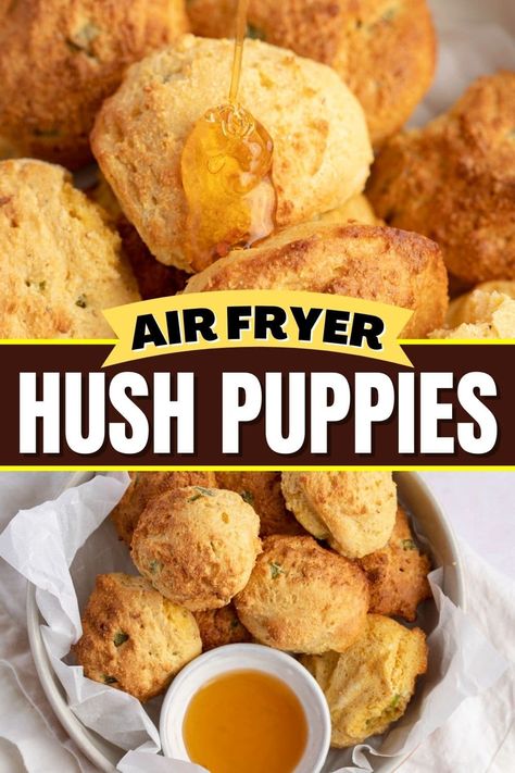 These Air Fryer hush puppies are crunchy on the outside and oh-so-tender and fluffy on the inside. They're like crispy golden fried balls from heaven. Air Fryer Hush Puppies, Air Fryer Fish Recipe, Air Fryer Snack Recipes, Gluten Free Air Fryer Recipes, Air Fryer Recipes Meat, Air Fryer Recipes Vegetables, Air Fryer Recipes Low Carb, Air Fryer Fish Recipes, Air Fryer Easy