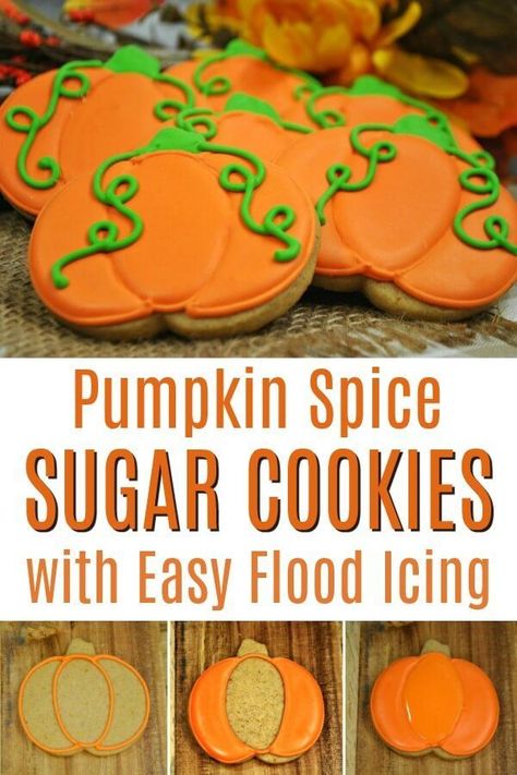 Flooding Icing Recipe, Rolled Sugar Cookie Dough, Pumpkin Spice Sugar Cookies, Sugar Cookie Dough Recipe, Spice Sugar Cookies, Fall Cookie Recipes, Pumpkin Sugar Cookies, Pumpkin Spice Cookies, Fall And Halloween