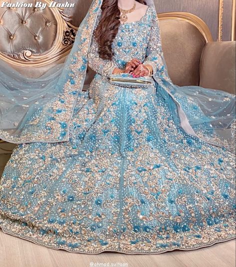 Top Trending Sky Blue Fancy Dresses Stylish Design Traditional Collection 2023 | For More Designs Click on our YouTube link...? Pakistani Wedding Dresses Bridal Lehenga, Valima Dress, Baraat Dress, Blue Bridal Dress, Occasional Dresses, Gharara Designs, Pakistani Bridal Dress, Walima Dress, Red Bridal Dress