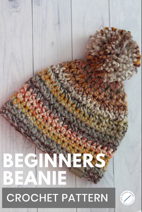 A multicoloured crochet beanie with pompom Quick And Easy Crochet Beanie Patterns Free, Adult Beanie Crochet Pattern, Cute Stuff To Crochet, Easy Crochet Hats For Beginners, Free Crochet Beanie Pattern, Crochet Beanie Hat Free Pattern, Easy Crochet Beanie, Crochet Hats Free Pattern Ladies, Crochet Cat Beanie