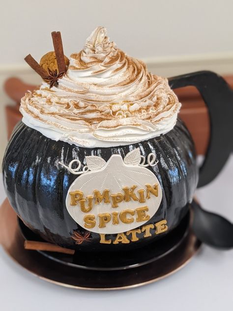 Pumpkin Spice Pumpkin Decorating, Food Pumpkin Painting Ideas, Food Theme Pumpkin Decorating, Food Painted Pumpkins, Pumpkin Painting Ideas Coffee, Pumpkin Spice Latte Pumpkin Decorating, M&m Pumpkin Painting Ideas, Starbucks Painted Pumpkin, Pumpkin Spice Latte Pumpkin Painting