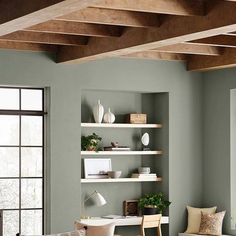 Jeanne | Home Stager Atlanta on Instagram: "HERE it is! Evergreen Fog (SW9130) is the @sherwinwilliams Color of the Year 2022! It's so beautiful and versatile! 

#sherwinwilliams #coloroftheyear2022 #houseinso #paintcolors #paintinspo #evergreenfog #housedecorating" Evergreen Fog, Color Of The Year 2022, September 22, Color Of The Year, Sherwin Williams, So Beautiful, Mom And Dad, Paint Colors, The Year