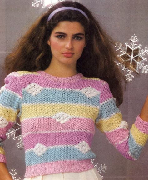 80s Christmas Sweater, 80s Pastel Fashion, 1987 Fashion, Pastel Sweaters, Retro Sweaters, 80's Aesthetic, 90s Fashion Models, Face Portraits, 1980s Outfits