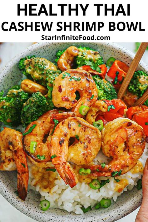 Macro Shrimp Recipes, Shrimp Macro Meals, Macro Friendly Shrimp Recipes, Shrimp Recipes Macro Friendly, Macro Friendly Shrimp Bowl, Cashew Shrimp Recipe, Cashew Shrimp, Summer Shrimp Pad Thai, Cashew Shrimp Stir Fry