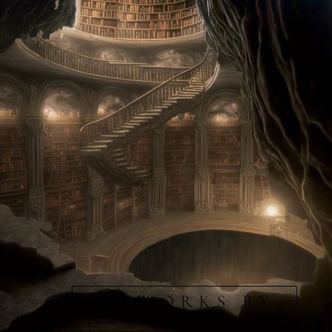 @artworks_by_rokii on Instagram: "Not the best 🥲 but here’s the library with the hole where Bryaxis lives. . . #acotar #acomaf #sarahjmaas #digitalart #book #characterart #aiart #photoshop #bookrecommendations #artwork #artgallery #library #underthemountain #insidecave #cavelibrary" A Court Of Wings And Ruin Library, House Of Wind Fanart, House Of Wind Acomaf Fanart, House Of Wind Library Acotar, Night Court Library, House Of The Wind Acotar, House Of Wind Aesthetic, Velaris House Of Wind, Lanthus Acotar