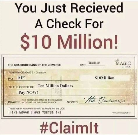 Million Dollar Cheque, A Course In Miracles, Luck Quotes, Wealth Affirmations, Law Of Attraction Tips, Law Of Attraction Affirmations, Manifesting Money, 10 Million, Manifest Money