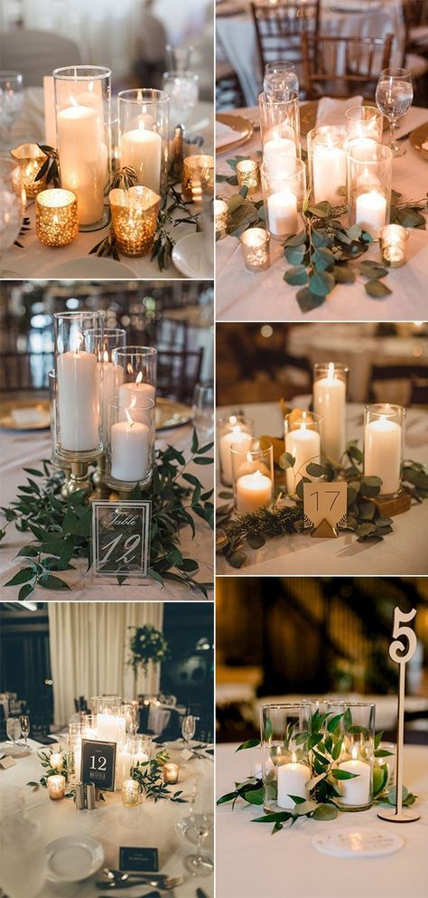 Gold Candle Centrepiece, 3 Candle Centerpiece, Centrepieces For Weddings, Non Floral Wedding Centerpieces, Romantic Wedding Dress Elegant, Wedding Candle Centerpieces, Soft Romantic Wedding, Candle Centrepiece, Centerpiece Candles