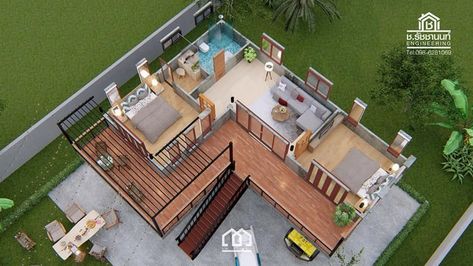 Tropical House Plans, Elevated House Plans, Modern Loft House, L Shaped House Plans, House Plans 2 Story, Two Storey House Plans, Elevated House, L Shaped House, Raised Platform