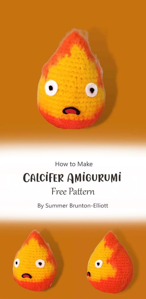 Here is a very special little Calcifer. She is easy to make and all you need are basic crochet skills. Geeky Crochet Patterns, Tshirt Quilt Diy, Castle Movie, Geeky Craft, Easy Amigurumi, Crochet Nursery, Easy Crochet Patterns Free, Basic Crochet, Crochet Amigurumi Free Patterns