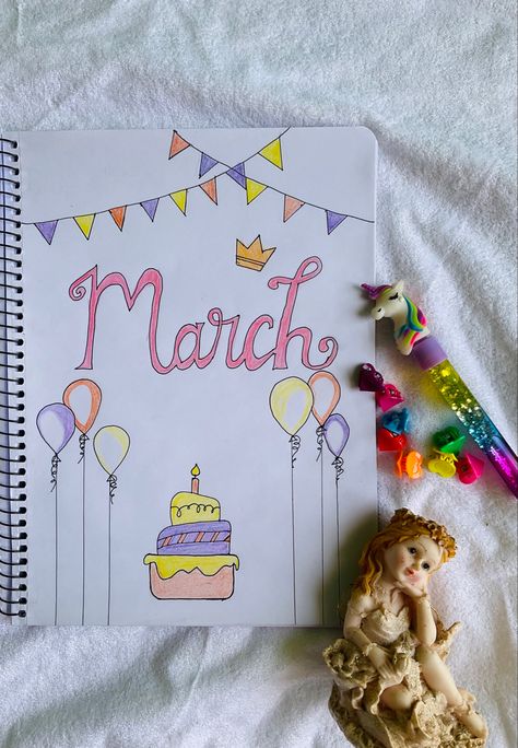 #bulletjournal #coverpage #art #artlove #aesthetics #2024 #march #marchcoverpage #birthday Birthday Bullet Journal, March Bullet Journal, March Themes, Bullet Journal Month, Bond Paper Design, Journal Books, January Birthday, March Birthday, Bond Paper