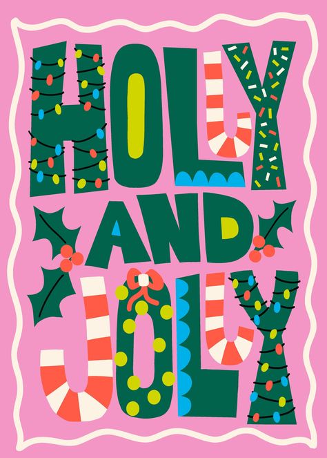 Holly Jolly Christmas Collection | Sandra Hutter | Art Licensing | Home Decor | Fabric | Sandra Hutter Holiday Illustration Design, Rainbow Christmas Aesthetic, Christmas Decoration Illustration, Christmas Decorations Illustration, Christmas Motifs Illustration, Holiday Illustration Christmas, Bright Christmas Aesthetic, Christmas Lettering Ideas, Christmas Color Ideas