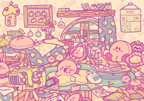 I would kill for this room Kirby Bedroom, Cute Kirby, Kirby And Friends, Kirby Character, Kirby Stuff, Meta Knight, Kirby Art, Bedroom Wallpaper, Video Game Art