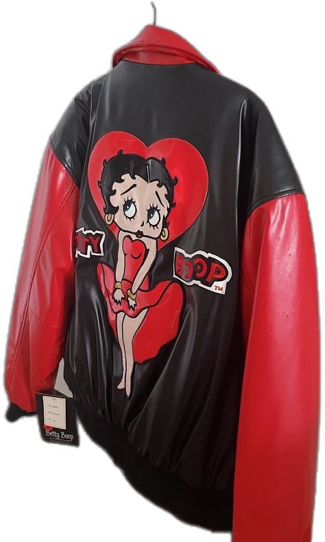 Red And Black Jacket, Vintage Betty Boop, Estilo Indie, Embroidered Jacket, Hoodies Design, Black Leather Jacket, Dream Clothes, Cartoon Character, Betty Boop