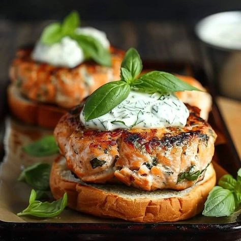 Cheesecake Chimichangas Recipe, Basil Mayo, Salmon Burger Recipe, Quick Dinner Options, Salmon Burger, Gluten Free Buns, Beet Recipes, Garlic Clove, Beef Burgers